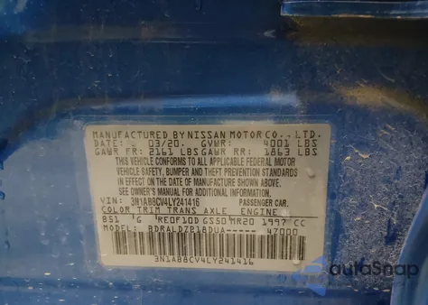 2020 Nissan Sentra Sv Xtronic Cvt из США, поврежденный, VIN 3N1AB8CV4LY241416